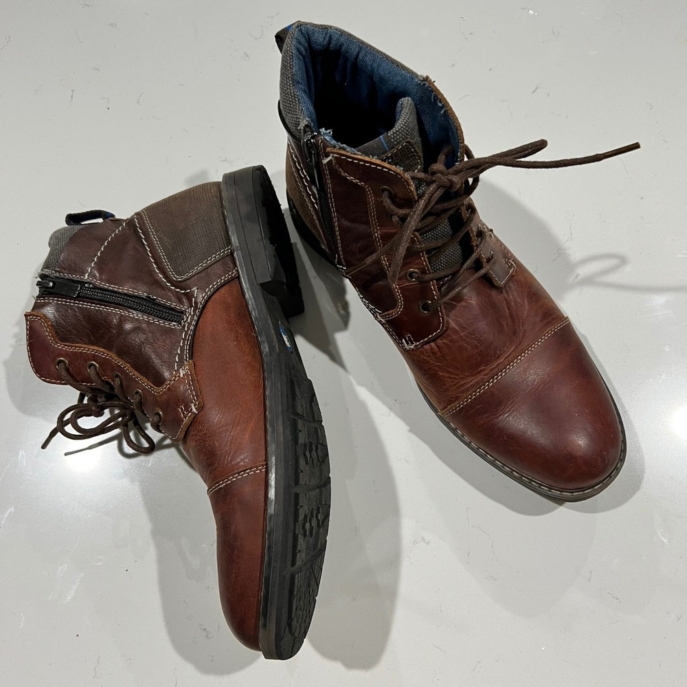 Nunn Bush Mens 84858-226 Brown Leather Side Zip Comfort Gel Boots Size 9W
